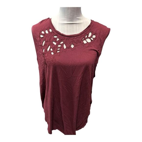 Old Navy Tops - Old Navy Maroon Tank Embroidered Flowers Size XXL